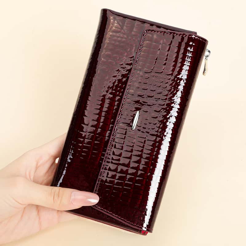 Genuine Leather Ladies Clutch Patent Leather Fashion Coin Purse Large Capacity Multi Card Position Women's Wallet