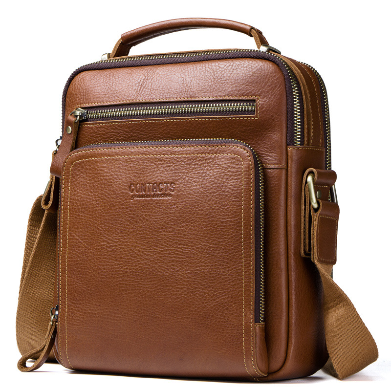 Black Angel Vintage Crazy Horse Cowhide Men's Crossbody Bag Multifunctional Casual Men's Dual Purpose Genuine Leather Handbag Shoulder Bag